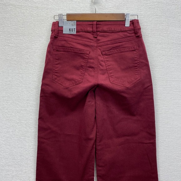 Kut from the Kloth Meg High Rise Fab Ab Wide Leg Maroon Denim Jeans Size 0 New - Picture 4 of 16